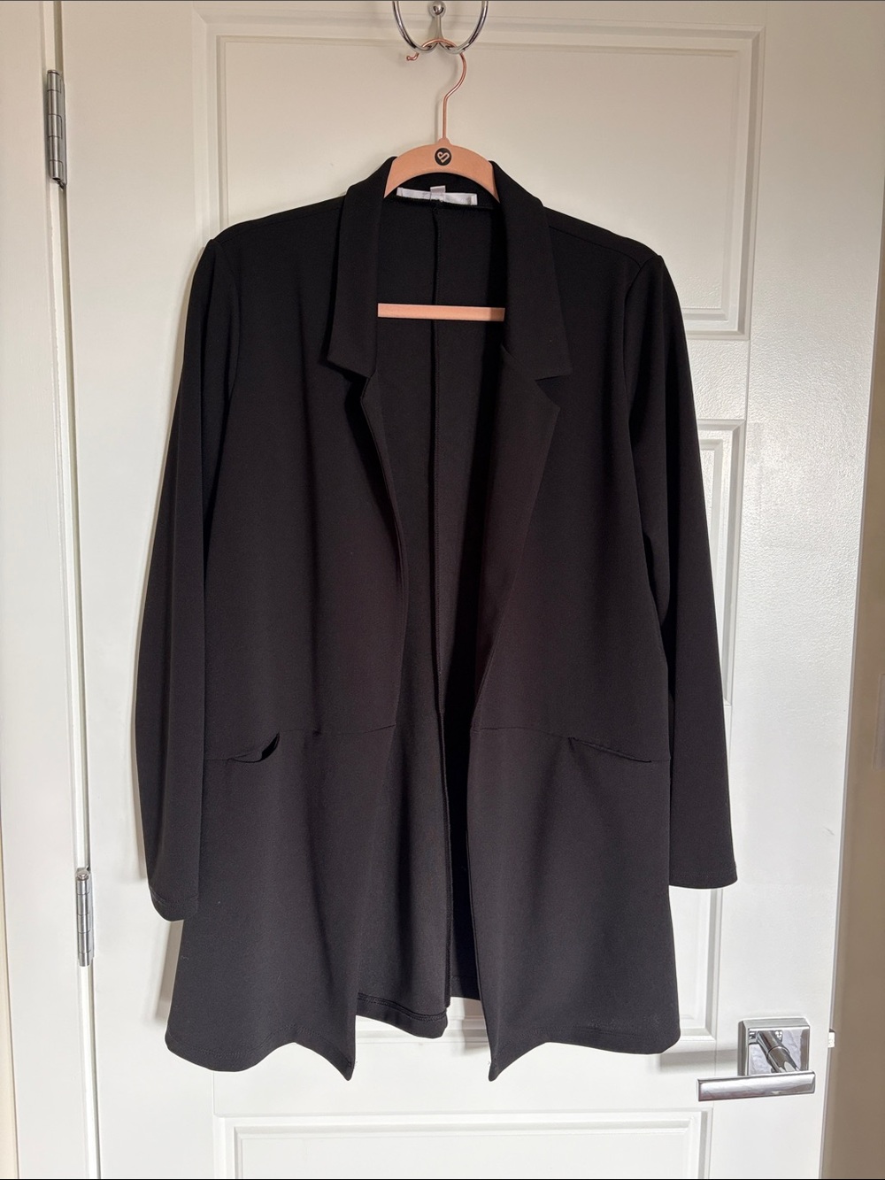 Black Open-Front Blazer Jacket with Tailored Lapel